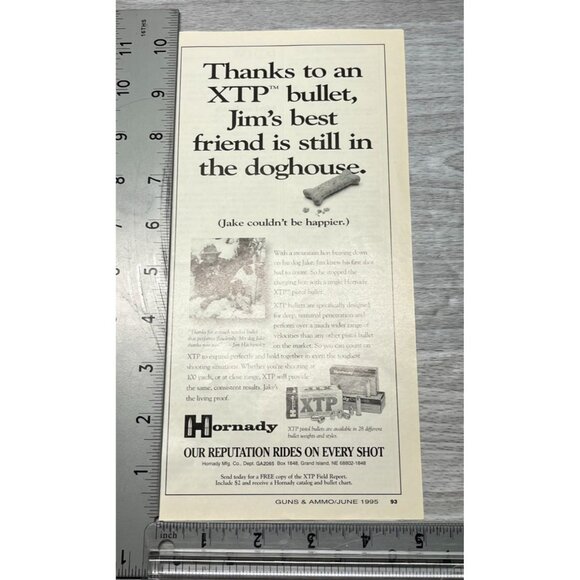 Hornady XTP Pistol Bullet Vintage Print Ad 1990s Hunting Dog Firearms - Picture 2 of 6